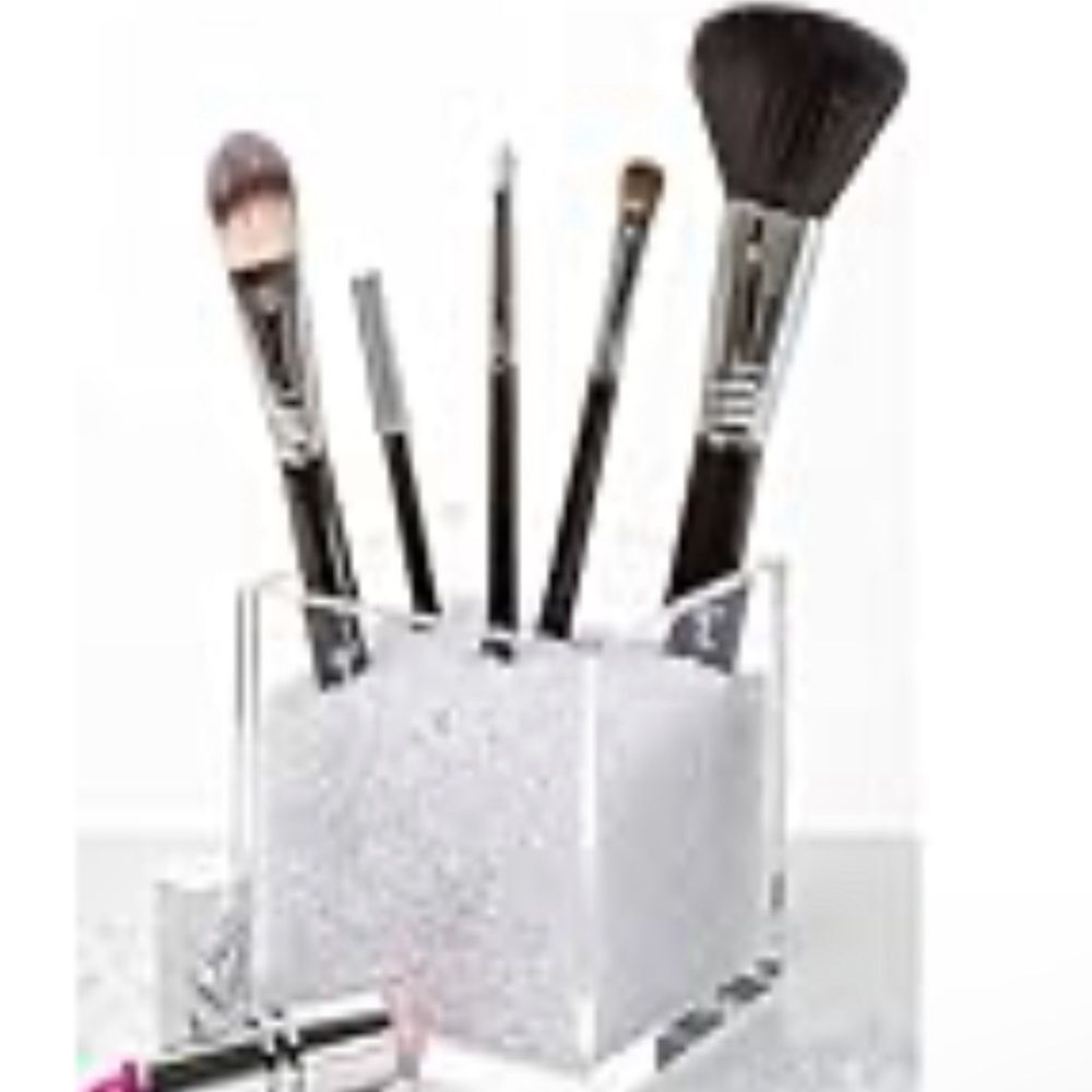 💎 Acrylic Makeup Brush Holder with Sparkle Beads + 2 Bonus Makeup Bags - New